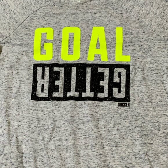 Justice Girls Sz 14‎ Heather Gray Half Sleeve Neon Yellow Black Goal Getter (E) - Picture 4 of 7